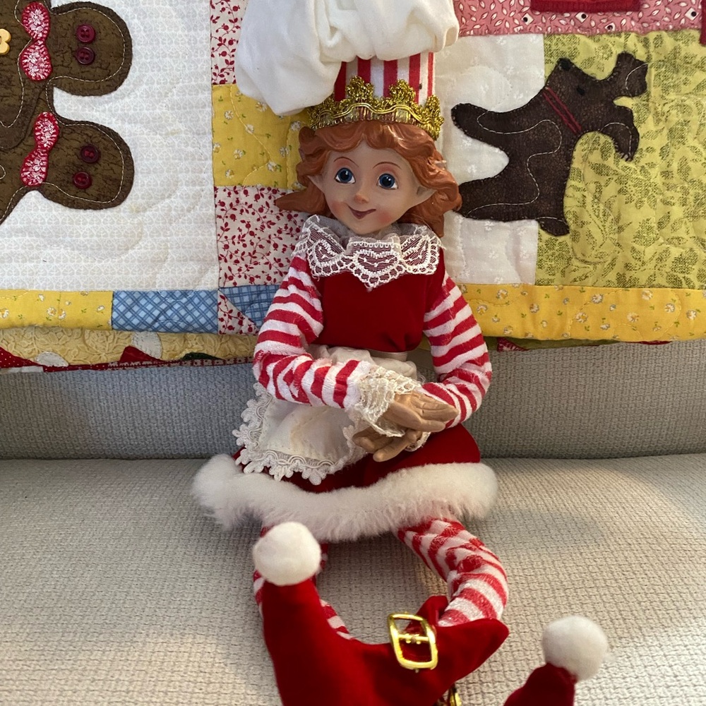 Festive Red and White Holiday Elf Doll